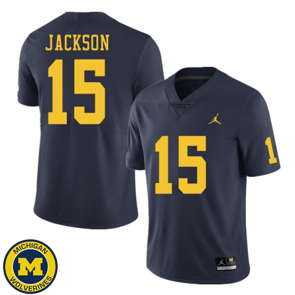 Men's Michigan Wolverines #15 Giles Jackson Navy Embroidery Jersey